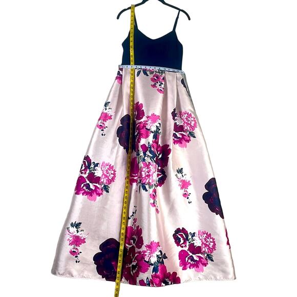 Nights By Teeze Me Strappy Velour Top Floral Bottom Gown Dress Navy Pinks 5/6 - Picture 12 of 16